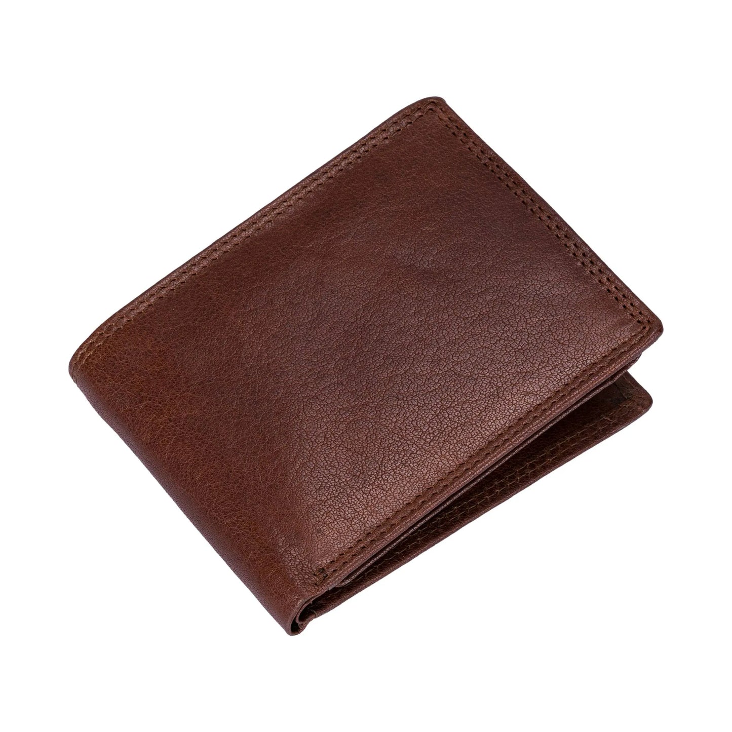 Bifold Wallet with Side Flap in Brown Vintage Leather