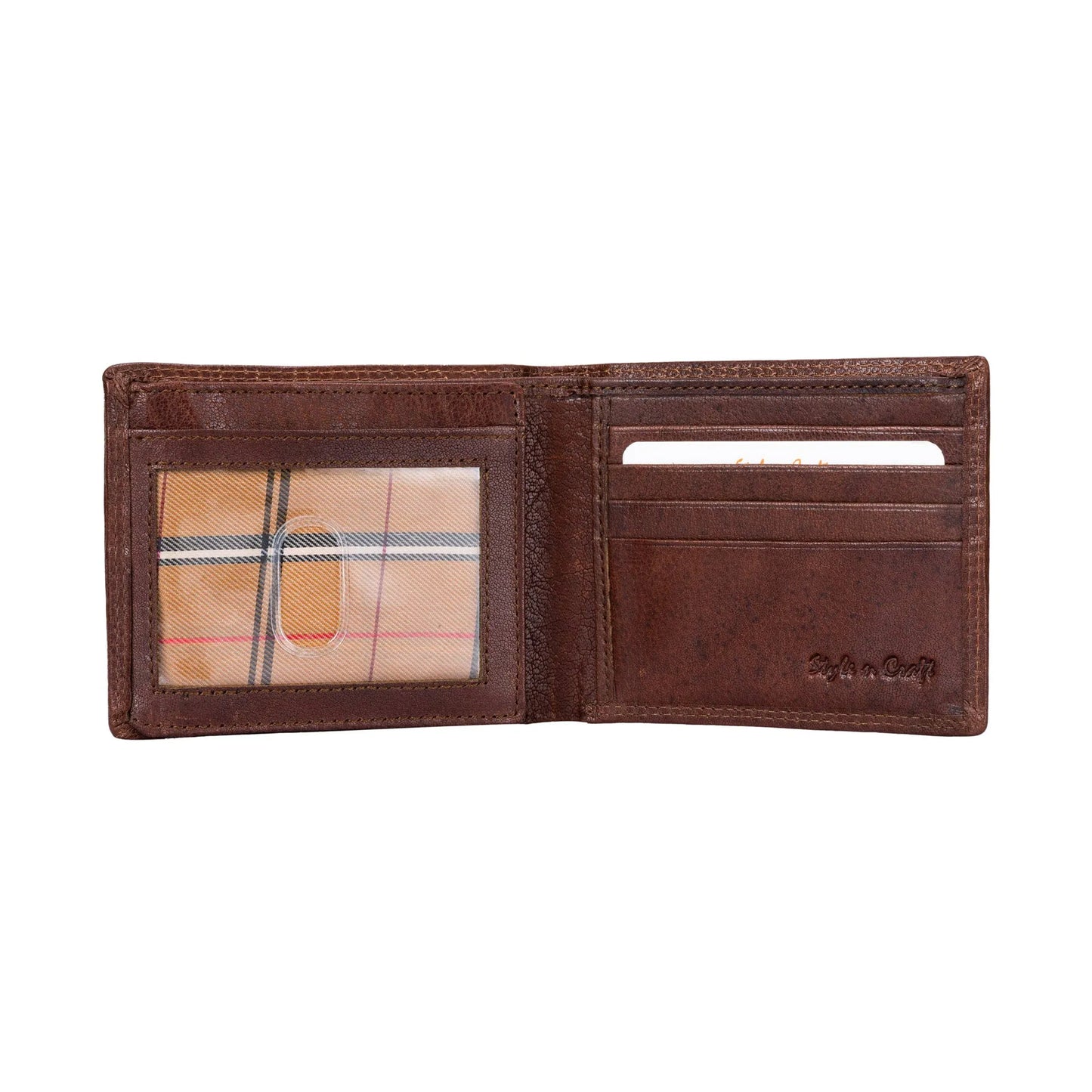 Bifold Wallet with Side Flap in Brown Vintage Leather