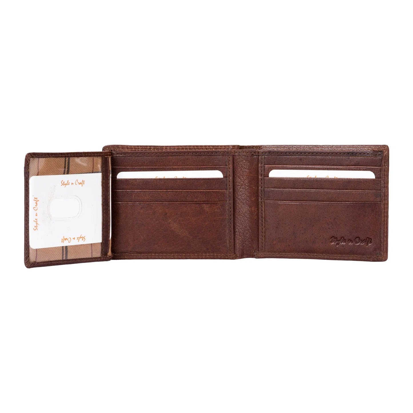 Bifold Wallet with Side Flap in Brown Vintage Leather