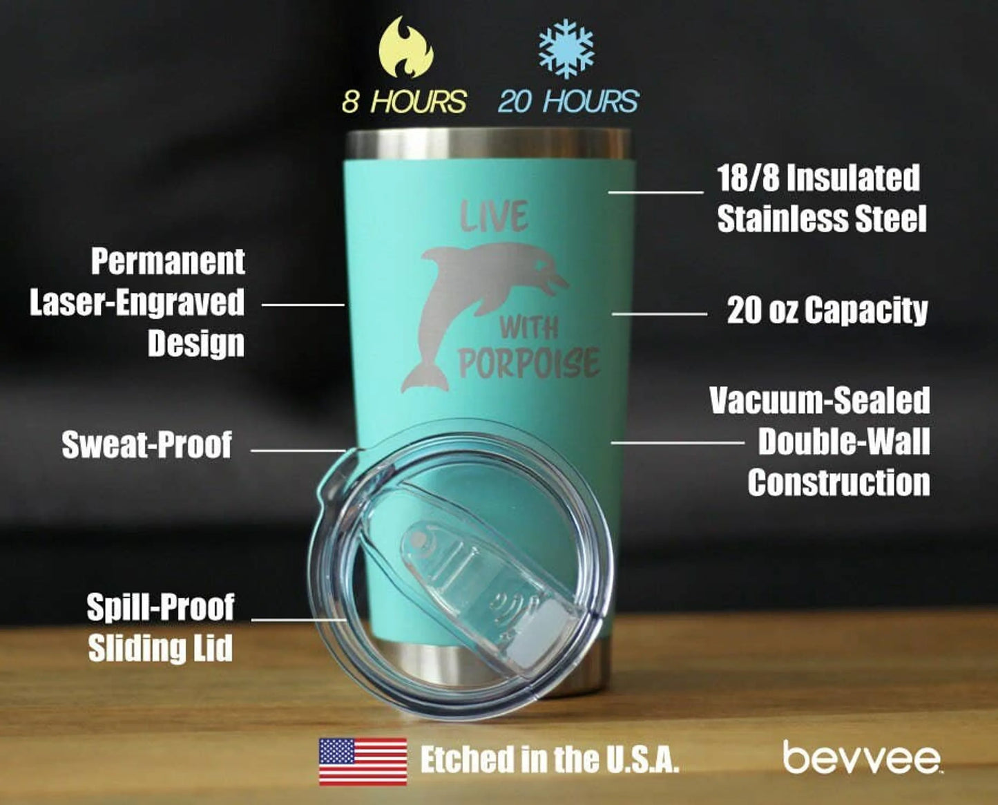 Live with Porpoise Insulated Travel Tumbler - Dolphins Gifts