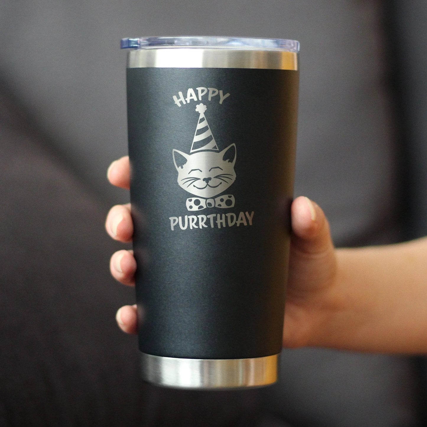 Happy Purrthday Insulated Travel Tumbler Cat Birthday Gifts