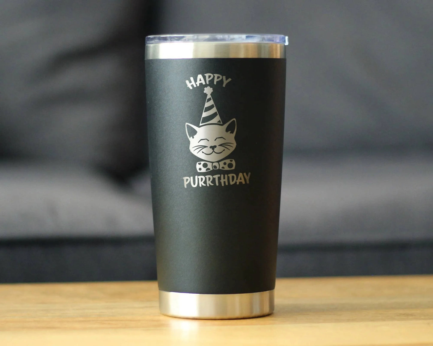 Happy Purrthday Insulated Travel Tumbler Cat Birthday Gifts