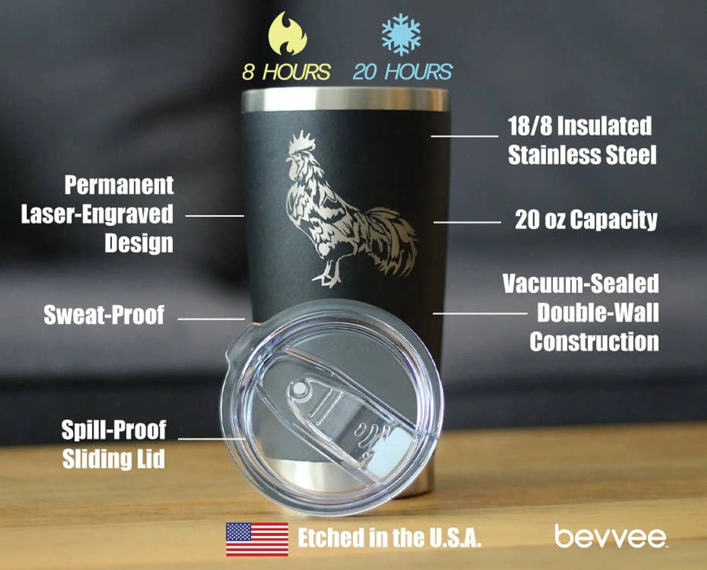 Rooster Insulated Travel Tumbler - Farmhouse Gifts and Decor