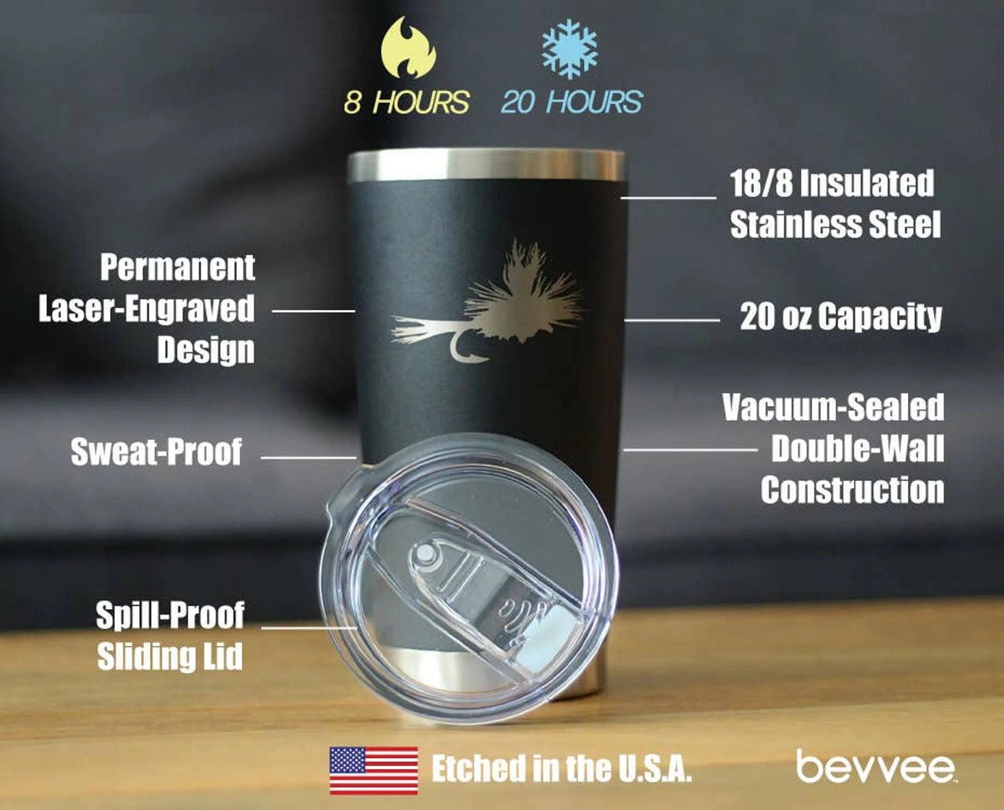 Fishing Fly Insulated Travel Tumbler - Fly Fishing Gifts