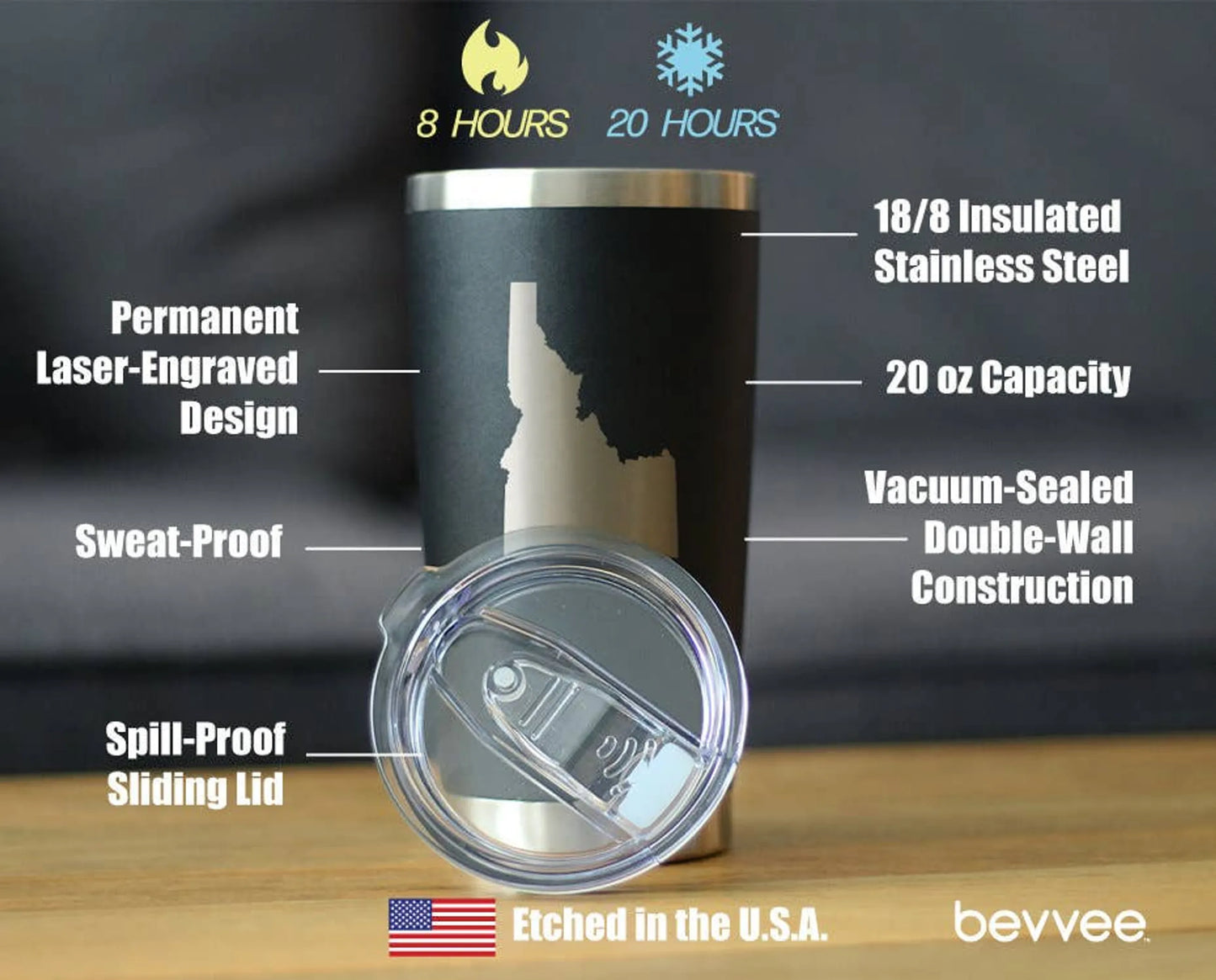 Idaho Outline Insulated Travel Tumbler - Idahoans Gifts