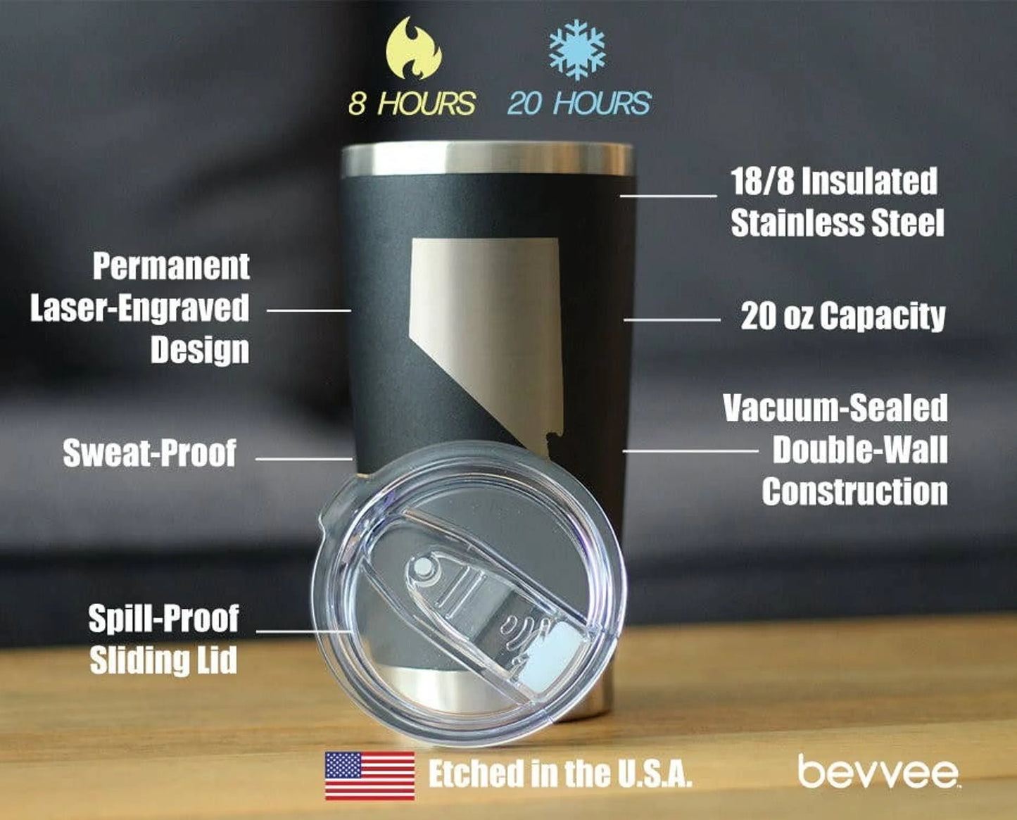 Nevada Outline Insulated Travel Tumbler - Nevadans Gifts