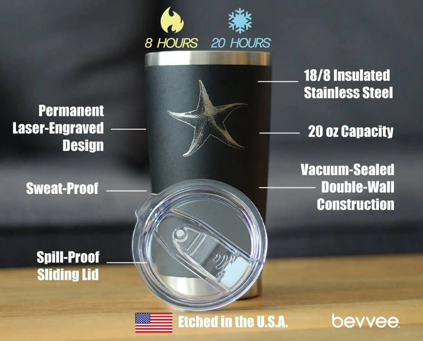 Starfish Insulated Travel Tumbler - Ocean Beach Gifts