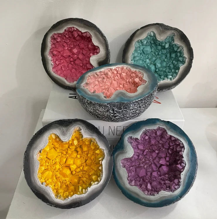 Creative Candle Bowl Retro Resin Artifact Crystal Geode Candle Home Decor Tabletop Decor