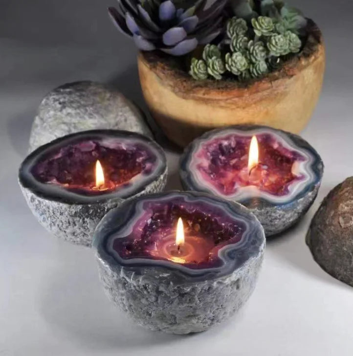 Creative Candle Bowl Retro Resin Artifact Crystal Geode Candle Home Decor Tabletop Decor