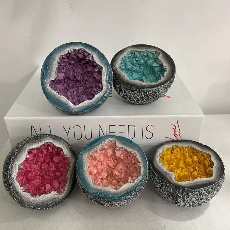 Creative Candle Bowl Retro Resin Artifact Crystal Geode Candle Home Decor Tabletop Decor