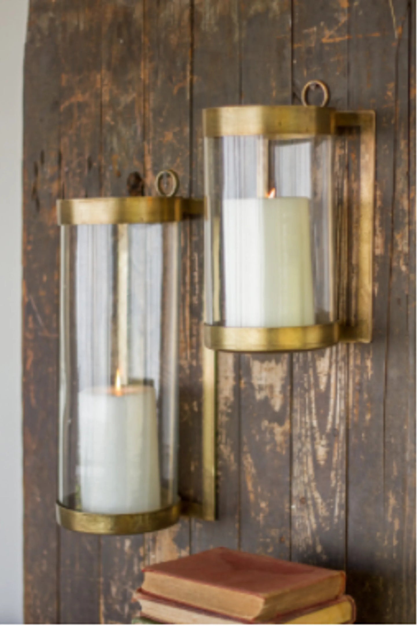Glass & Brass Finish Wall Mounted Hurricane