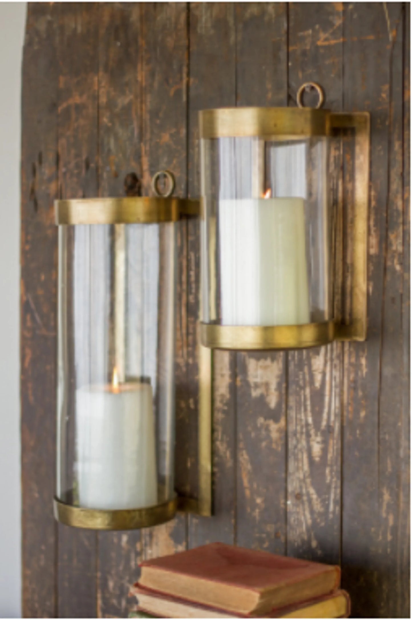 Glass & Brass Finish Wall Mounted Hurricane