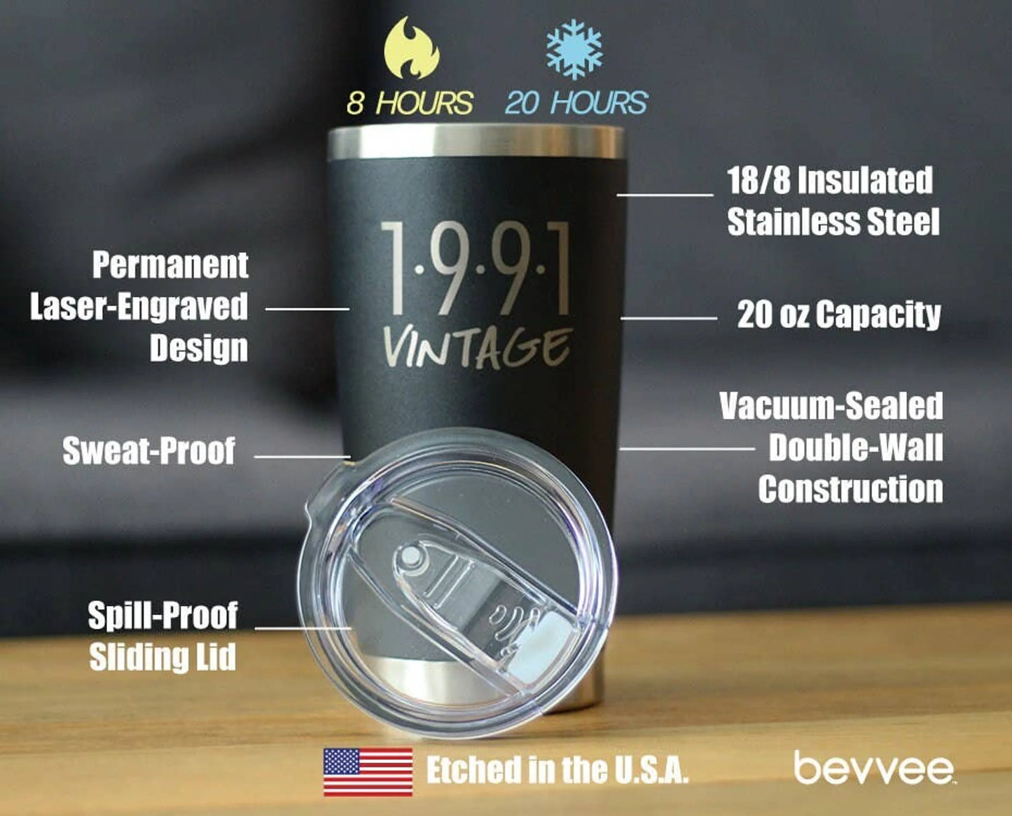 Vintage 1991 Insulated Travel Tumbler - 33rd Birthday Gifts