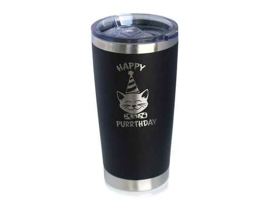 Happy Purrthday Insulated Travel Tumbler Cat Birthday Gifts