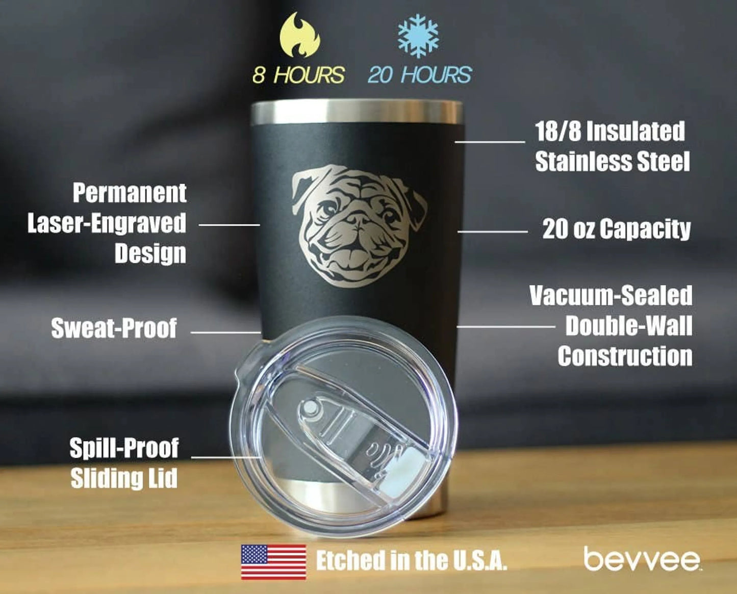 Pug Insulated Travel Tumbler - Pug Dog Gifts and Decor